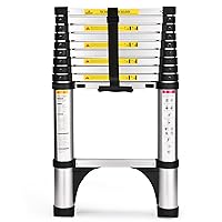 Soctone Telescoping Ladder, 10.5 FT Button Retraction Aluminum Extension Ladder with 2 Triangle Stabilizers, Multi-Purpose Ladder with Slow Down Design, 330lbs Max Capacity for House Daily Life