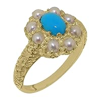 LetsBuyGold Solid 18ct Gold Natural Turquoise & Cultured Pearl Womens Cluster Ring - Sizes J to Z Available including half sizes