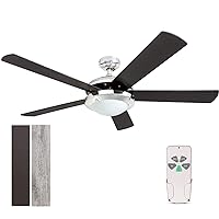 52 Inch Modern Style Indoor Ceiling Fan with Light and Remote, Reversible Blades and Light Dimmable Function, ETL Listed for Living room, Bedroom, Basement, Kitchen, Brushed Nickel