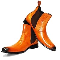 PeppeShoes Modello Chandro - Handmade Italian Mens Color Orange Ankle Chelsea Boots - Cowhide Hand Painted Leather - Slip-On