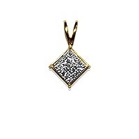 0.05 Cttw Round Cut Natural White Diamond Square Pendants Necklace with Chain Yellow Gold Over in Sterling Silver(18 Inches)