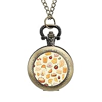 Cheese Vintage Alloy Pocket Watch with Chain Arabic Numerals Scale Gifts for Men Women