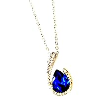 Silver Tone Necklace with Blue & Clear Crystals September Birthstone