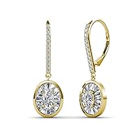 Oval Cut Lab Grown Diamond & Baguette Diamond 1.06 ctw Women Halo Drop and Dangle Earrings 14K Gold