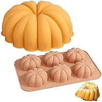 Pumpkin Silicone Moulds 2PCS 6 Cavity 3D Autumn Harvest Theme Chocolate Moulds with 3D Pumpkin Mould Thanksgiving Candle Moulds for Pudding Fondant Making Type 2 Cooking Supplies