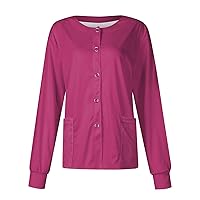 Long Sleeve Scrub Tops Women Solid Color Butterfly Printed Medical Uniform Tops Plus Sized Nursing Jacket Tops