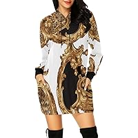 Hoodie Mini Dress For Women Streetwear White Baroque Animal Gold Dresses