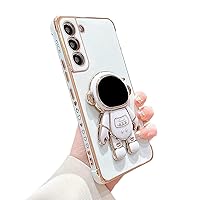 for Samsung Galaxy S23 Case with Astronaut Hidden Stand, Luxury Love Heart Plating Case Side Edge Small Love Pattern for Women Girls Cute Kickstand Phone Case Slim Soft TPU Cover White
