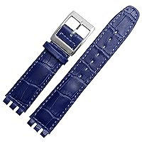 17mm 19mm Genuine Calf Leather Wrist Strap for Swatch Watch Band Men Women Alligator Pattern Bracelet Watchband Accessories (Color : Royal Blue, Size : 19mm)