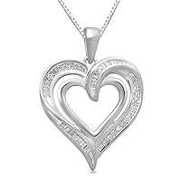 Jewelili Heart Necklace Pendant with Natural White Round and Baguette Diamonds 1/4 Cttw or 1/2 Cttw in Sterling Silver or Yellow or Rose Gold over Sterling Silver 18 Inches Box Chain