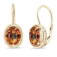Gem Stone King 18K Yellow Gold Plated Silver Ecstasy Mystic Topaz Dangle Earrings | 3.60 Cttw | Oval 9X7MM | Gold Earrings For Women