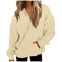 Womens Hoodies Fall, Women's Casual Fashion Long Sleeve Solid Color Zip Pullover Hoodies Sweatshirt Tops