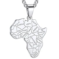 GOLDCHIC JEWELRY Africa Map Necklace for Men, Stainless Steel African Tribal/Egyptian Eye of Horus/I LOVE AFRICA/Elephant Africa Map Hiphop Necklace Unisex with 22”+2”Adjustable Chain