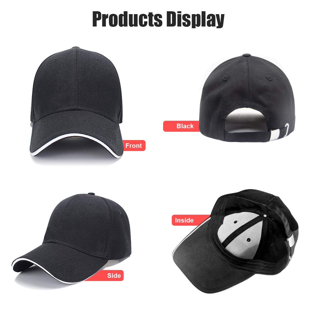 10PACK Custom Front&Back Baseball Cap 100% Cotton Personalized Embroidered Hat in Bulk 10 Pack