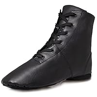 Jazz Boots Dance Shoes: High Top Black Jazz Shoes Lace Up - Premium Leather Dancing Shoes - Flat Split Sole Over Ankle Jazz Boots for Women Girls Kids and Men