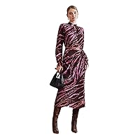 Fall Dresses for Women 2023 Printed Keyhole-Neck MIDI Dress Without Belt Dresses for Women (Color : Multicolor, Size : Medium)
