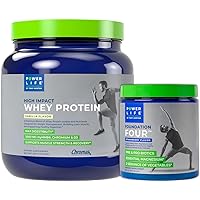 POWERLIFE Tony Horton High Impact Grass Fed Whey Protein with 3000 MG of HMB (Vanilla - New Formula) + Foundation Four Greens Drink with Pre & Pro Biotics, Essential Magnesium (Strawberry)