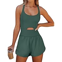 Caracilia Womens Workout Romper Running Short Athletic One Piece Jumpsuits Casual Summer Sets Outfits Exercise Gym Clothes