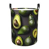 Avocado Fruit pattern Round waterproof laundry basket,foldable storage basket,laundry Hampers with handle,suitable toy storage