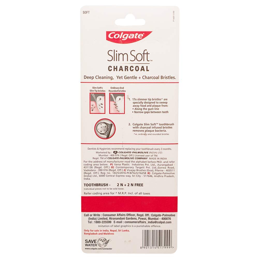 Colgate Slim Soft Charcoal Toothbrush 17x Slimmer Soft Tip Bristles (Buy 2 Get 2)