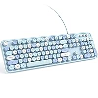 KNOWSQT Wired Computer Keyboard - Blue Colorful Full-Size Round Keycaps Typewriter Keyboards for Windows, Laptop, PC, Desktop, Mac