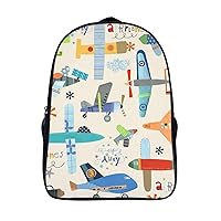 Airplane Print Laptop Backpack with Multi-Pockets Waterproof Carry On Backpack for Work Shopping Unisex 16 Inch