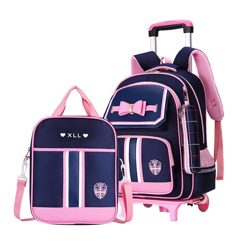 MITOWERMI Rolling Backpack for Girls Cute Trolley Bags Primary School Bookbags with Wheels Kids Carry-On Wheeled Backpack with Lunch Bag