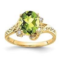 14k Polished Prong set Gold 9x7mm Oval Peridot Diamond Ring Size 6.00 Jewelry Gifts for Women