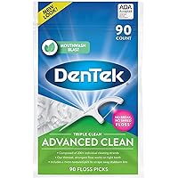 DenTek Triple Clean Advanced Clean Floss Picks, No Break & No Shred Floss, 90 Count, (Pack of 1)