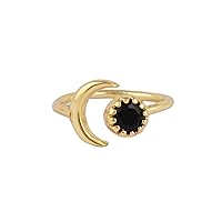 Gold Plated Black Onyx | Moon Shape Gemstone | Handmade Adjustable Ring Gift For Her Jewelry 1056 13F