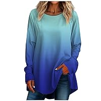 Women's Blouses Dressy Casual Plus Sizelong Sleeved Round Neck Gradient Printing T-Shirt Top Pullover, S-3XL