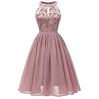 Women Vintage Floral Lace Bridesmaid Wedding Dress Sleeveless A-line Short Party Cocktail Prom Swing Dresses