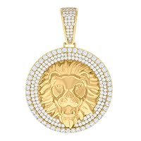 925 Sterling Silver Yellow tone Mens CZ Cubic Zirconia Simulated Diamond Lion Head Animal Wildlife Charm Pendant Necklace Jewelry for Men