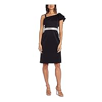 Womens Petites One-Shoulder Knee Cocktail and Party Dress Black 10P