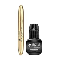 Extra Strong Eyelash Extension Glue 5ml & Stacy Lash Serum 5ml for Lashes Growth & Thickness/Enhancing Natural Eyelashes/with Biotin / 0.5-1Sec Drying Time/Retention 7 Weeks/Black Adhesive