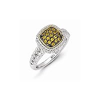 Solid 925 Sterling Silver 14k Yellow Gold and Black Citrine Yellow November Gemstone Engagement Ring