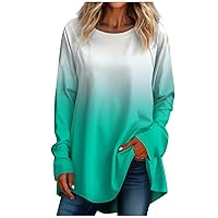 Long Shirts To Wear With Leggings Plus Size Casual Sweatshirts Crewneck Lightweight Tops Gradient T Shirts Clothes