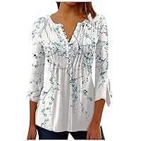 Women's Peasant Tops Dolman Short Sleeve Tops for Women Button Up Shirts Print Tunic Summer Tops Dressy Casual