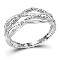 The Diamond Deal 10kt White Gold Womens Round Diamond Entwined Strand Band Ring 1/8 Cttw