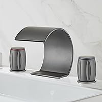 Faucets,3 Hole Basin Mixer Taps Waterfall 2 Handle Hot and Cold Water Brass Bathroom Sink Mixer Tap/Grey