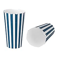 Restaurantware Bio Tek 20 Ounce French Fry Cups 100 Disposable French Fry Holders - With Fold-Down Cover Tab Lock Closure Striped Paper Fry Cups For Onion Rings Chips or Popcorn Stackable
