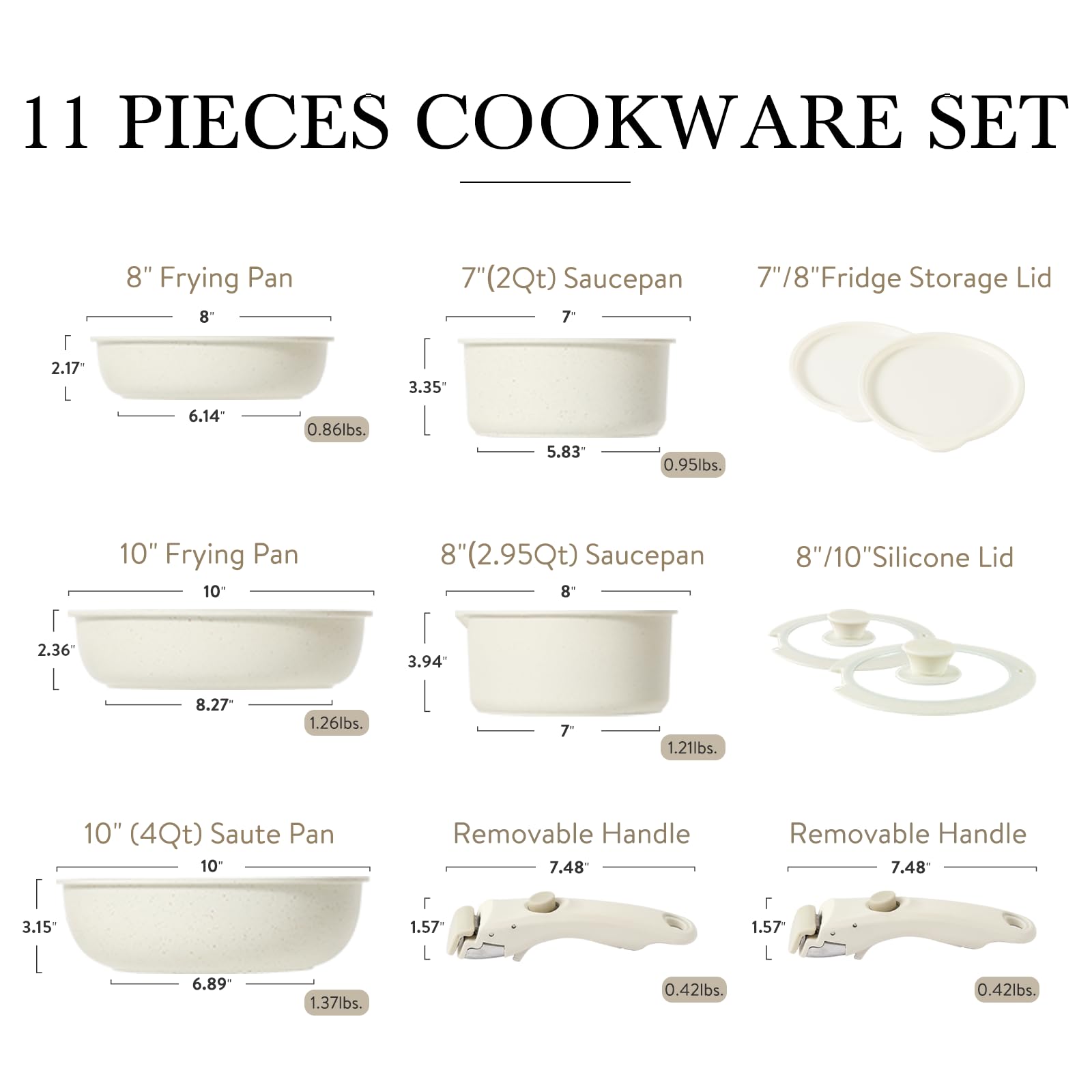 CAROTE 11pcs Pots and Pans Set, Induction Kitchen Cookware Sets Non Stick with Removable,Detachable Handle, RV Cookware Set, Oven Safe
