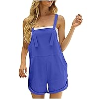 Women's Jumpsuits, Cotton Linen Rompers Summer Comfortable Casual Suspender Shorts Solid Color Overalls Pockets Pants