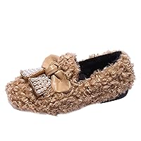 Leopard Rain Boots Girls And Girls Cotton Shoes Flat Bottom Non Slip Solid Color Pearl Bow Plush Comfy Boots for Girls