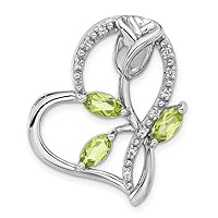 925 Sterling Silver Rhodium Peridot and White Topaz Rose Love Heart Chain Slide Measures 29.1x25.3mm Wide 7.7mm Thick Jewelry Gifts for Women