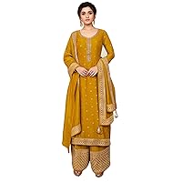 Mustard Wedding Wear Indian Muslim Women Wear Embroidered Silk Georgette Straight Palazzo Salwar Kameez 1380