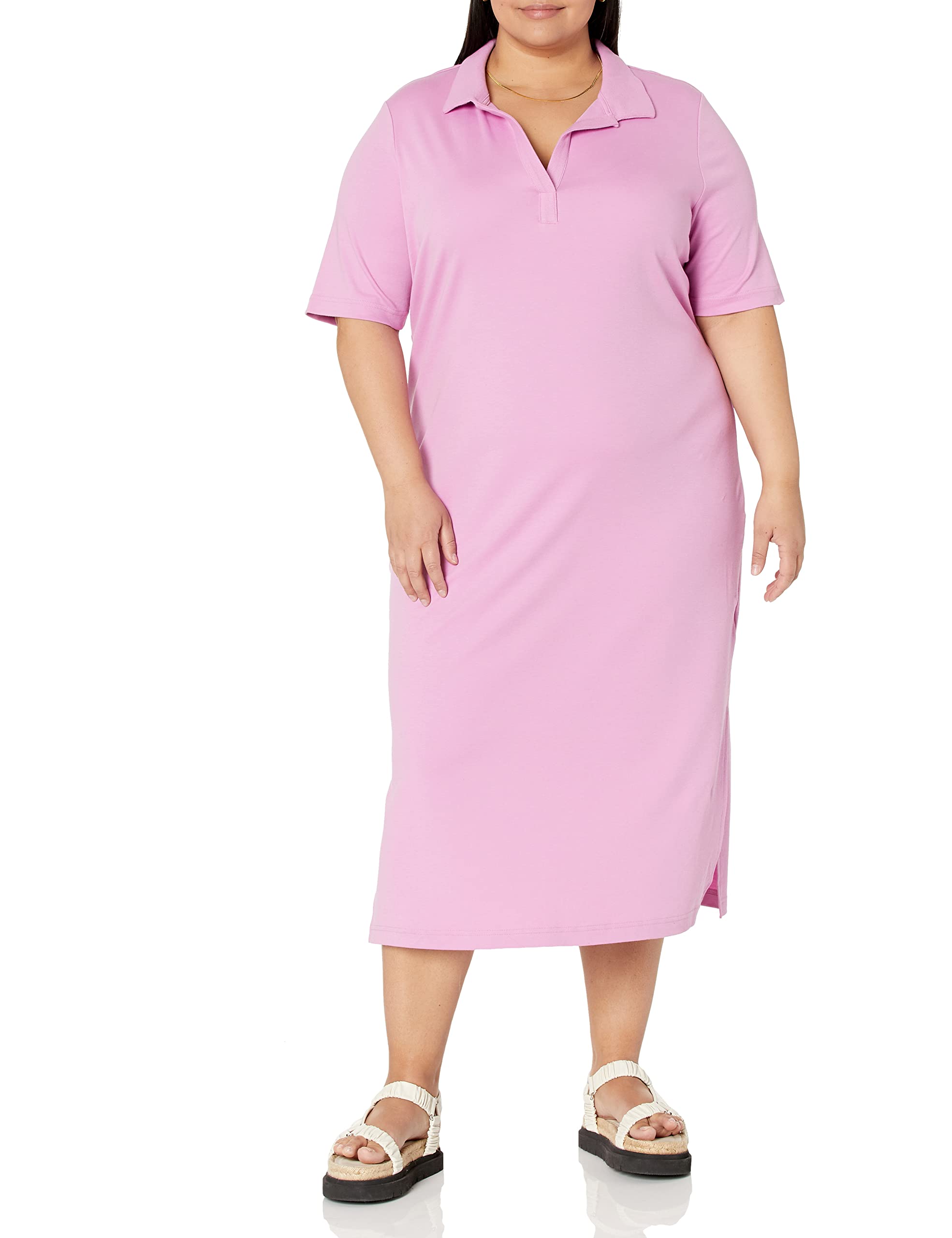 Amazon Aware Women's Organic Cotton Jersey Short-Sleeve Midi Polo Dress (Available in Plus Size)