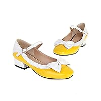 Women Square Toe Sweet Bow-Knot Low Heels Mary Janes Shoes Ladies Elegant Comfort Soft Pumps