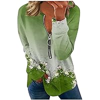 Oversized Sweatshirt For Women Cute Floral Quarter Zip Pullovers Fall Fashion Long Sleeve Lapel Pullover Tops