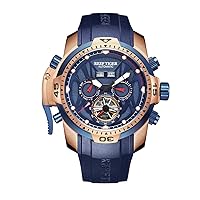REEF TIGER Military Watches for Men Rose Gold Complicated Blue Dial Automatic Sport Watches RGA3532 (RGA3532-PLBR)